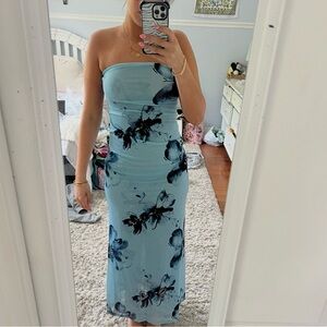 Peppermayo Light Blue Strapless Floral Maxi Dress